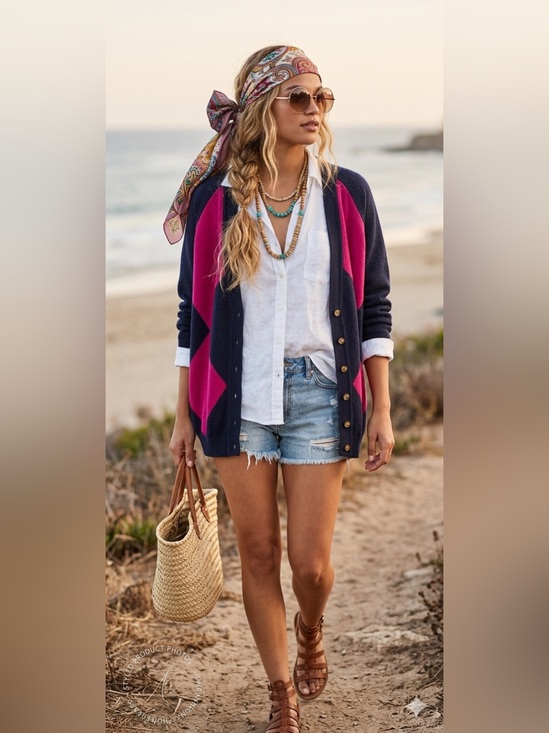 Jones New York Sweaters - Vintage Jones New York 80’s Pink Wool Blend Argyle Grandpa Cardigan Women's S